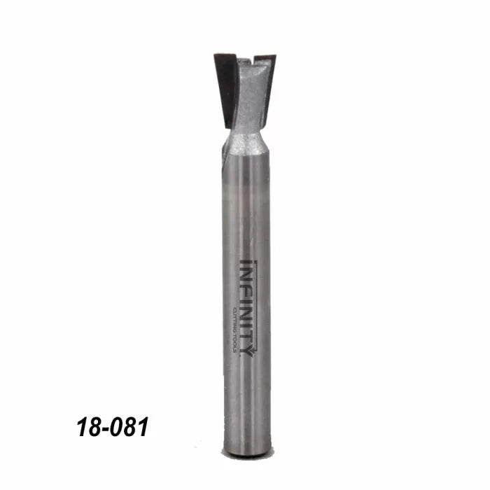 Carbide tipped dovetail router bit for woodworking, product code 18-081, on white background
