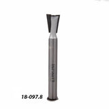 Dovetail router bit with carbide tip for woodworking, isolated on white background.