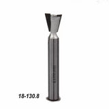 Dovetail router bit with sharp carbide blades for woodworking, photographed on white background