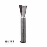 Carbide-tipped dovetail router bit for woodworking, product number 18-131.8, on white background.