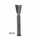 Dovetail router bit with metal shank and cutting edge, labeled 18-131, isolated on white background.