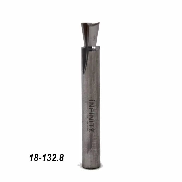 Straight carbide router bit for woodworking with engraved part number 18-132.8