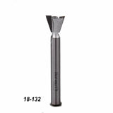 Dovetail router bit for woodworking, metal shank, isolated on white background, model 18-132.