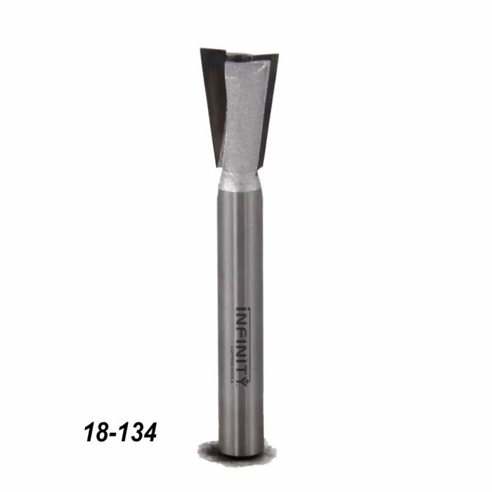 Carbide-tipped dovetail router bit for woodworking, metal shaft, part number 18-134