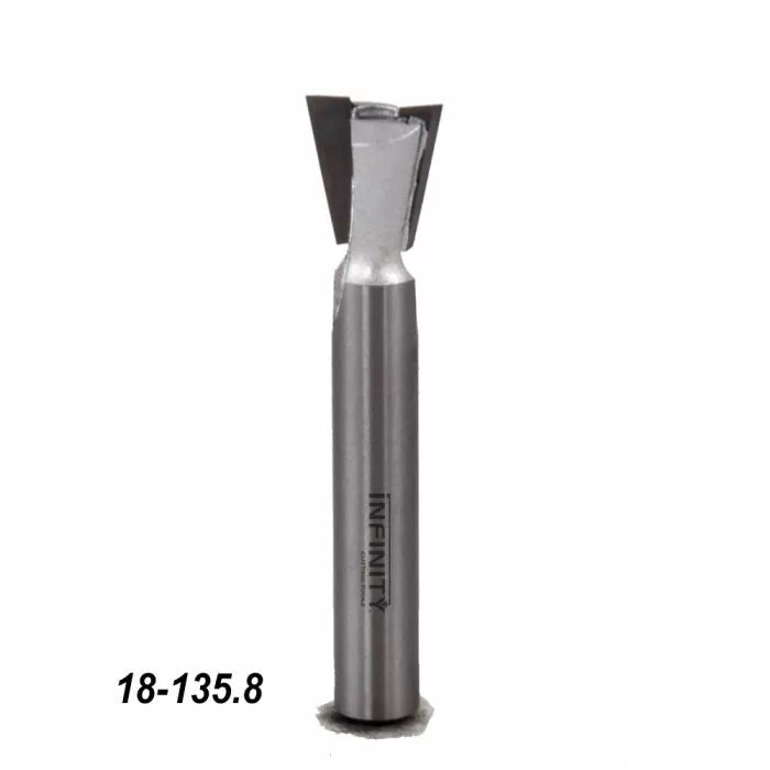 Dovetail router bit for woodworking, solid carbide blade, isolated on white background