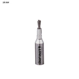 Straight carbide router bit with metal shank for woodworking on white background
