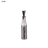 Straight flute woodworking router bit with silver finish on white background