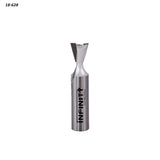 Dovetail router bit with sharp carbide blade for woodworking on a white background.