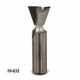 Dovetail router bit with sharp steel blades for woodworking, product number 18-632.
