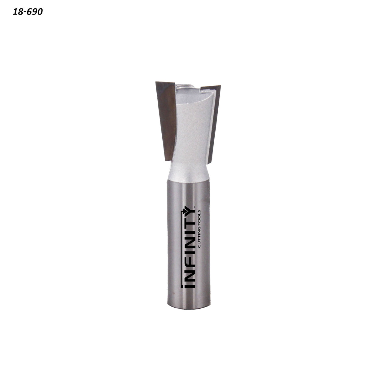 Carbide dovetail router bit for woodworking, isolated on white background