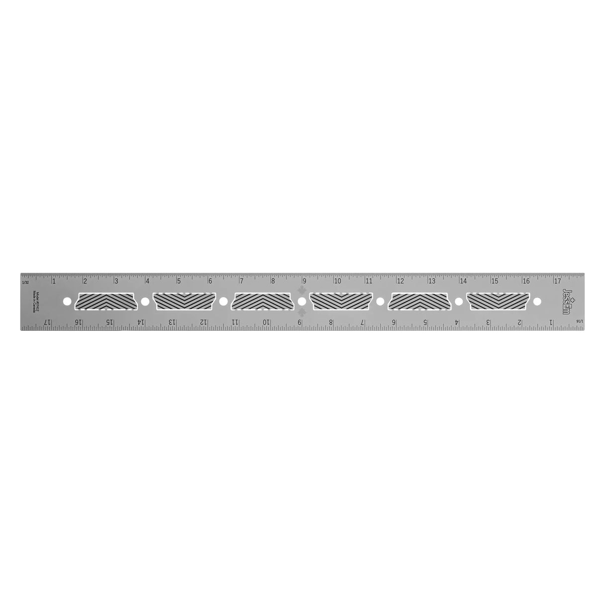 18 inch stainless steel woodworking ruler with etched markings and decorative cutouts