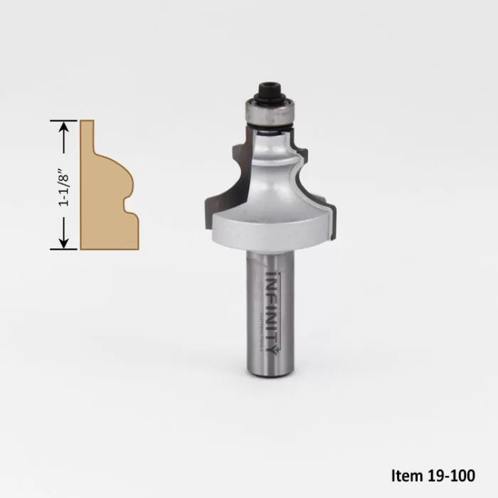 1-1/8 inch roman ogee router bit for woodworking, with profile diagram, item 19-100