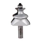 Woodworking router bit with ball bearing guide and intricate steel cutting edges