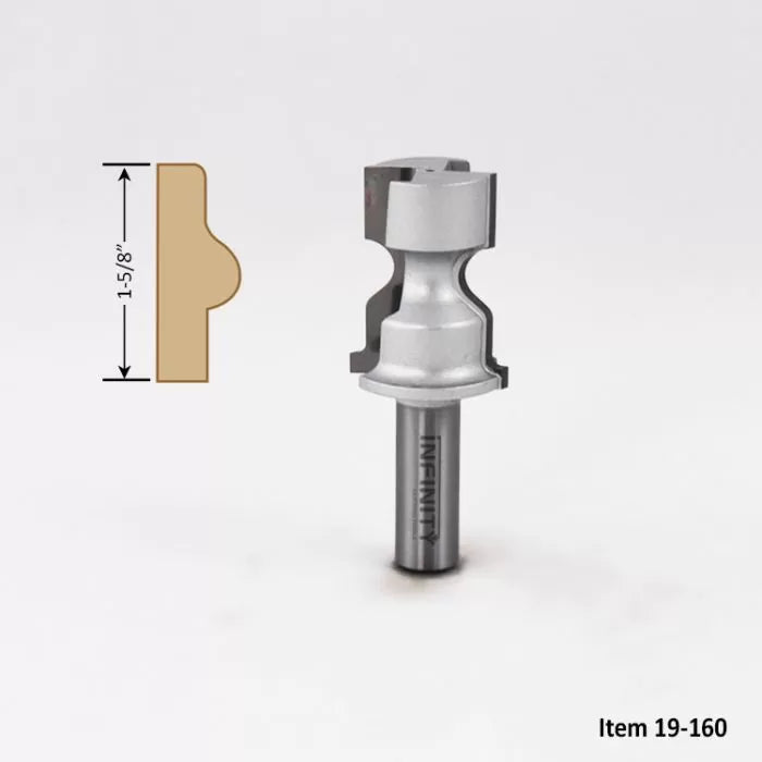 Cove and bead router bit with profile diagram, 1-5/8 inch cutting height, woodworking tool
