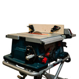 Portable table saw with adjustable fence and push blocks for woodworking