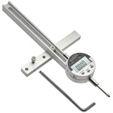 Digital woodworking depth gauge with LCD screen and adjustment tool on white background