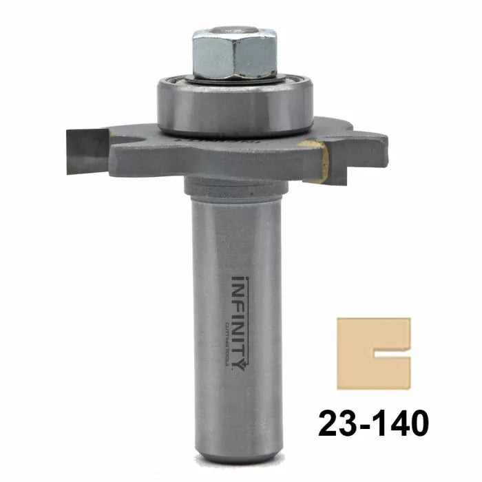 Slot cutter router bit with bearing, straight carbide blade, and sample groove cut, code 23-140