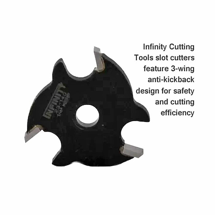 Three-wing slot cutter with anti-kickback design for precise woodworking cuts