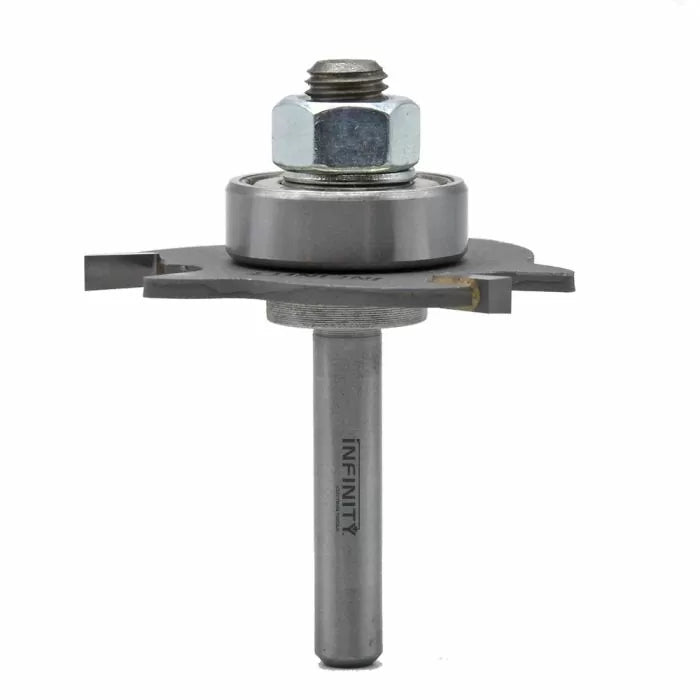 Carbide-tipped slot cutting router bit with bearing and hex nut for woodworking
