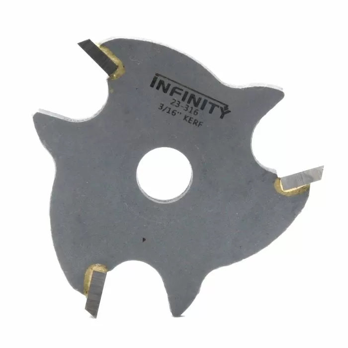Carbide-tipped slotting saw blade for woodworking, circular with three cutting teeth