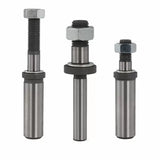 Three steel template router bit guide bearings with nuts and washers, woodworking tool parts