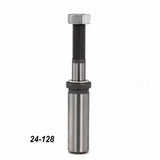Steel woodworking router lift spindle with threaded bolt, part number 24-128