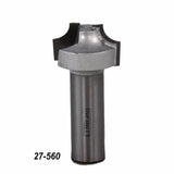 Woodworking router bit with steel shank and number 27-560, isolated on white background.