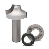 Roundover router bit with bearings, woodworking cutting tool on white background