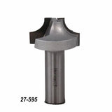 Carbide woodworking router bit with roundover edge, part number 27-595, on white background