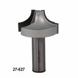Carbide woodworking roundover router bit with steel shank labeled 27-627 on white background