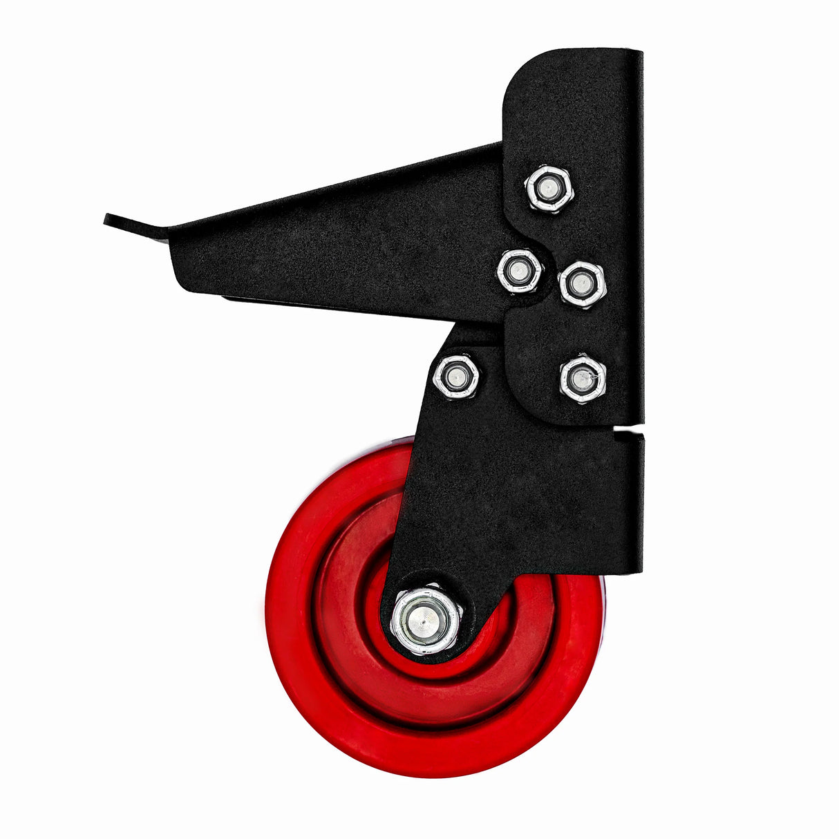 Heavy-duty red polyurethane fixed caster wheel with black metal mounting bracket