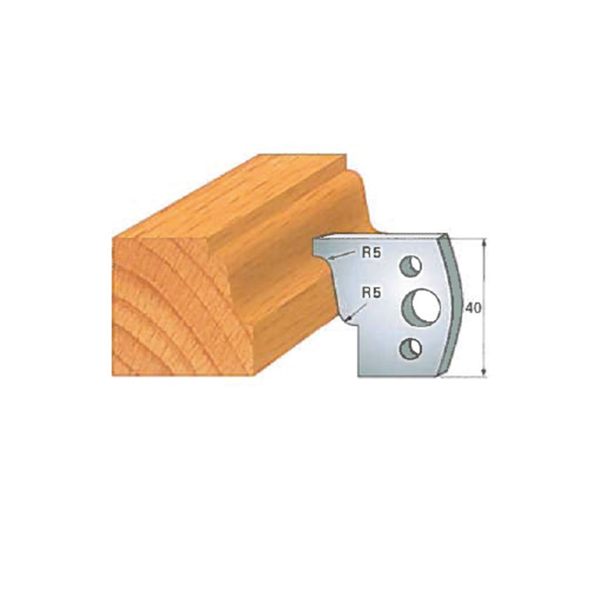 Woodworking molding cutter profile showing rounded edge detail and cutting dimensions