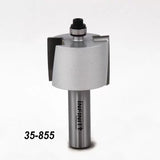Carbide tipped router bit with bearing, labeled 35-855, for woodworking precision cuts