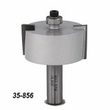 Carbide straight router bit for woodworking, two-flute, with bearing, part number 35-856.