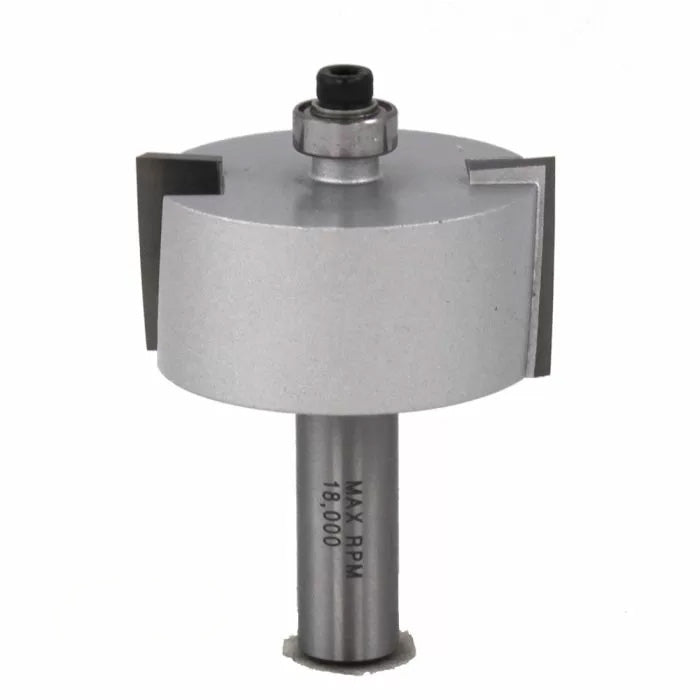 Carbide tipped router bit with a bearing for woodworking, shown on a white background.