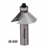 Chamfer router bit with bearing, sharp cutting edges, and 36-920 model number visible.