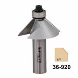 45-degree chamfer router bit with carbide blade and labeled 36-920 for woodworking