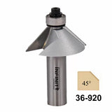 45-degree chamfer router bit for woodworking, close-up with number 36-920 visible