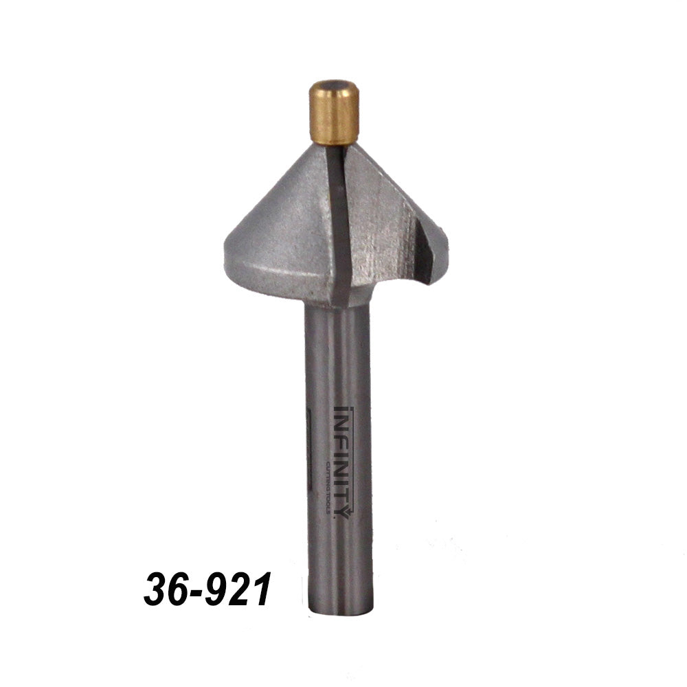 Carbide-tipped router bit with guide bearing for woodworking, labeled 36-921.
