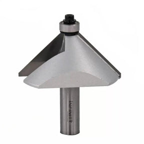 Carbide woodworking chamfer router bit with bearing, isolated on white background