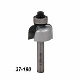 Roundover router bit with bearing, labeled 37-190, used for woodworking.