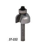 Roundover router bit with bearing for woodworking, labeled 37-222 on white background.