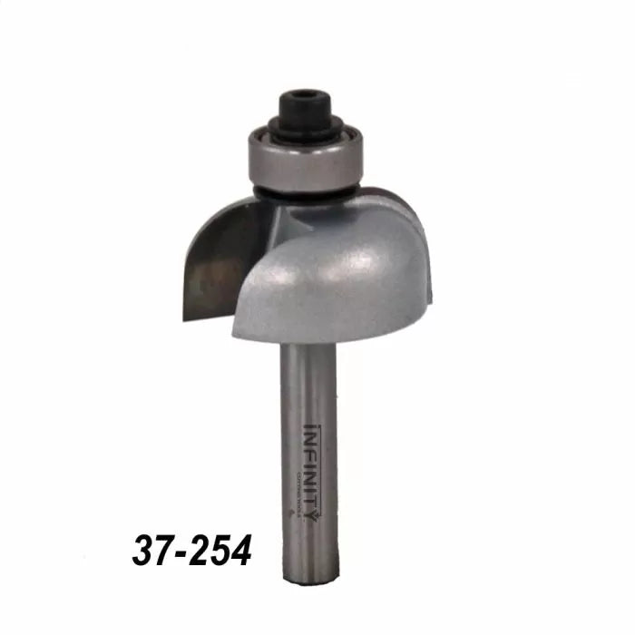 Roundover router bit with bearing, model 37-254, for woodworking precision cuts.
