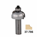 Roundover router bit with bearing, carbide woodworking tool, model 37-786 and profile sample