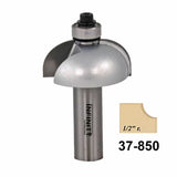 Roundover router bit with 1/2 inch radius, carbide cutting edge, part number 37-850.