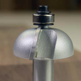 Roundover router bit with ball bearing guide for woodworking precision cuts
