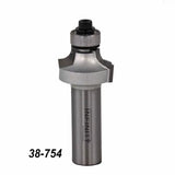 Carbide roundover router bit with bearing, model 38-754, for woodworking precision edging.