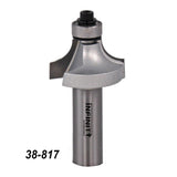 Roundover router bit for woodworking, steel body, marked 38-817, on white background.