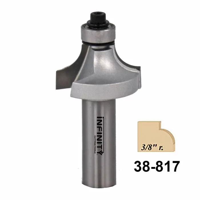 Roundover router bit with 3/8 inch radius, model 38-817, for woodworking edges.