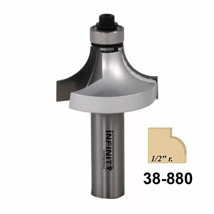 Roundover router bit with bearing, 1/2 inch radius, woodworking edge cutting tool 38-880.